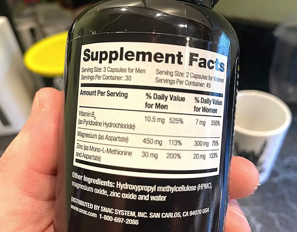 Snac ZMA ingredients