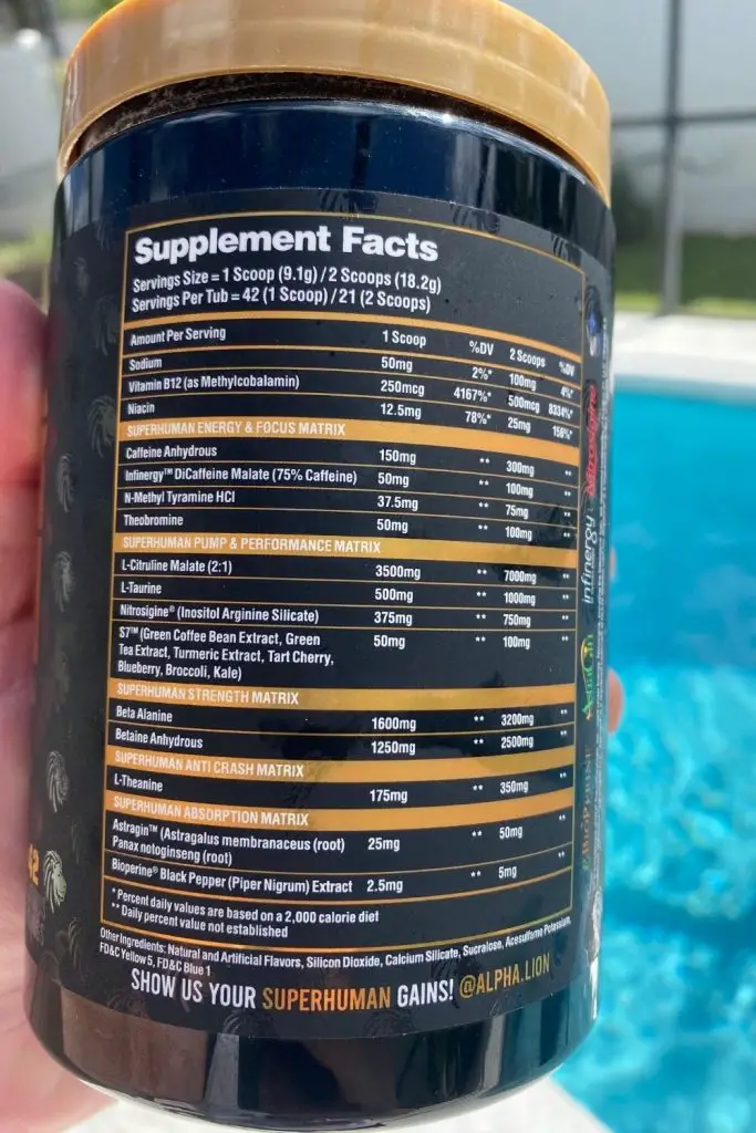 Alpha Lion Superhuman pre workout ingredients